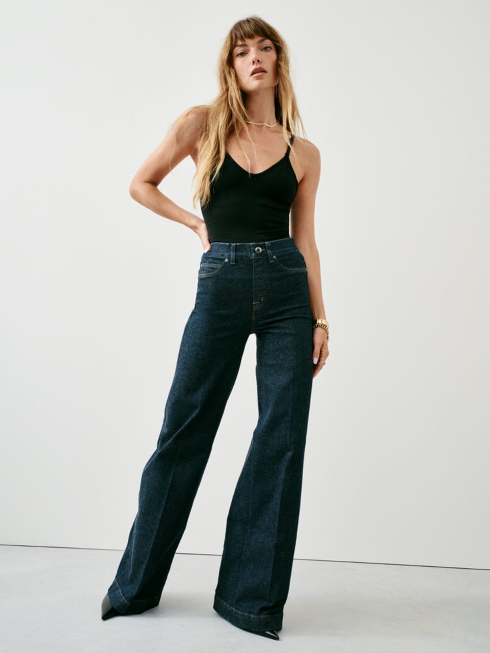 Spanx Wide Leg Jeans Raw Indigo Pull On Jeggings Womens Size L